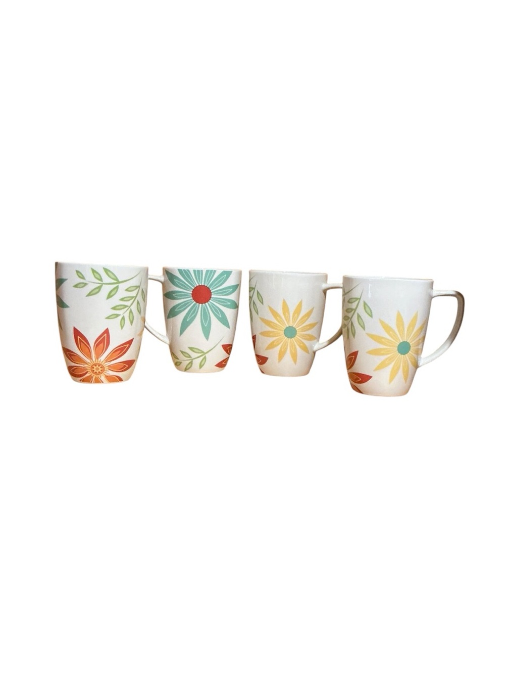Corelle Coordinates “Happy Days” Square Porcelain Mugs – Set Of 4, 12 Oz
